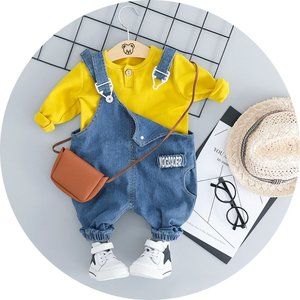 NWT SLBETTER Kids' Unisex Toddler Long Sleeve Overall Set, 2T - 3T, Yellow
